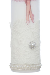 Lumanare cu balerina pentru botez, ivoire, 30x7 cm, Recostore®, REC5002/53