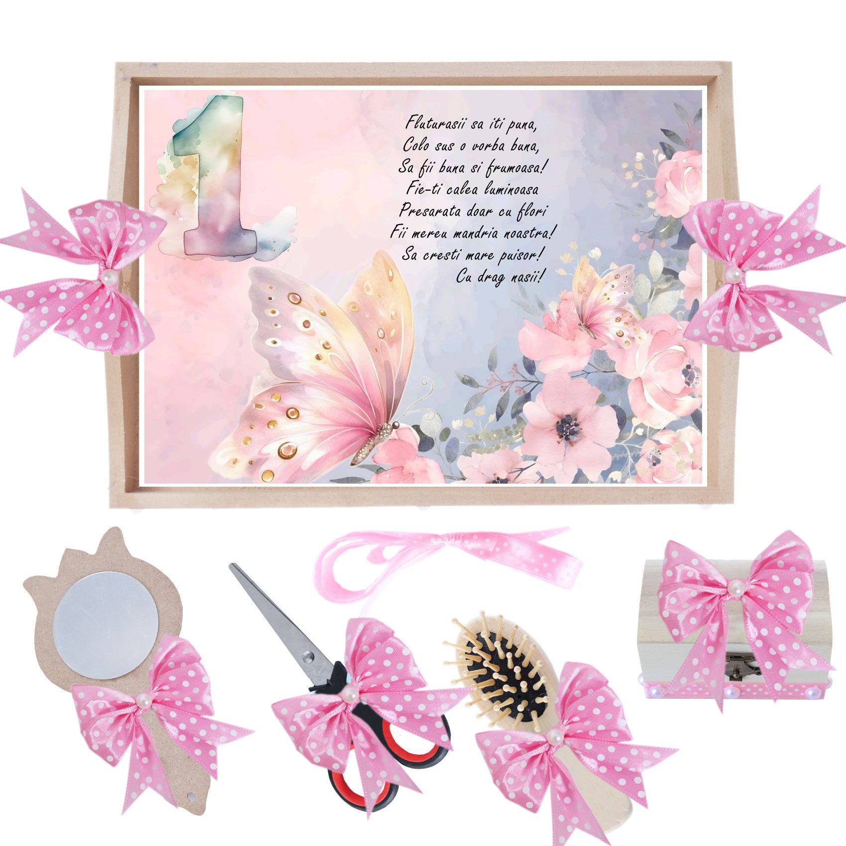 Set tava pentru taiere mot, model cu fluturi, roz, 6 piese, 35x20 cm, Recostore®, REC1967/304