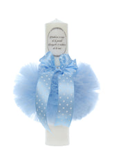 Lumanare botez, model "Radacini si aripi de la parinti, Dragoste si sustinere de la nasi", 35x7 cm, bleu, REC5001/11