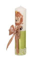 Lumanare botez baieti, model cu Leu, 30x7 cm, Verde olive-bej, Recostore®, REC5002/16