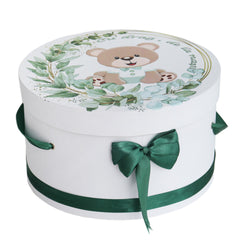 Trusou pentru botez de baieti, Model cu Ursulet, verde inchis, 8 piese, Recostore®, REC2625