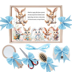 Set tava pentru taiere mot, model cu iepuras, bleu, 6 piese, 35x20 cm, Recostore®, REC1967/306