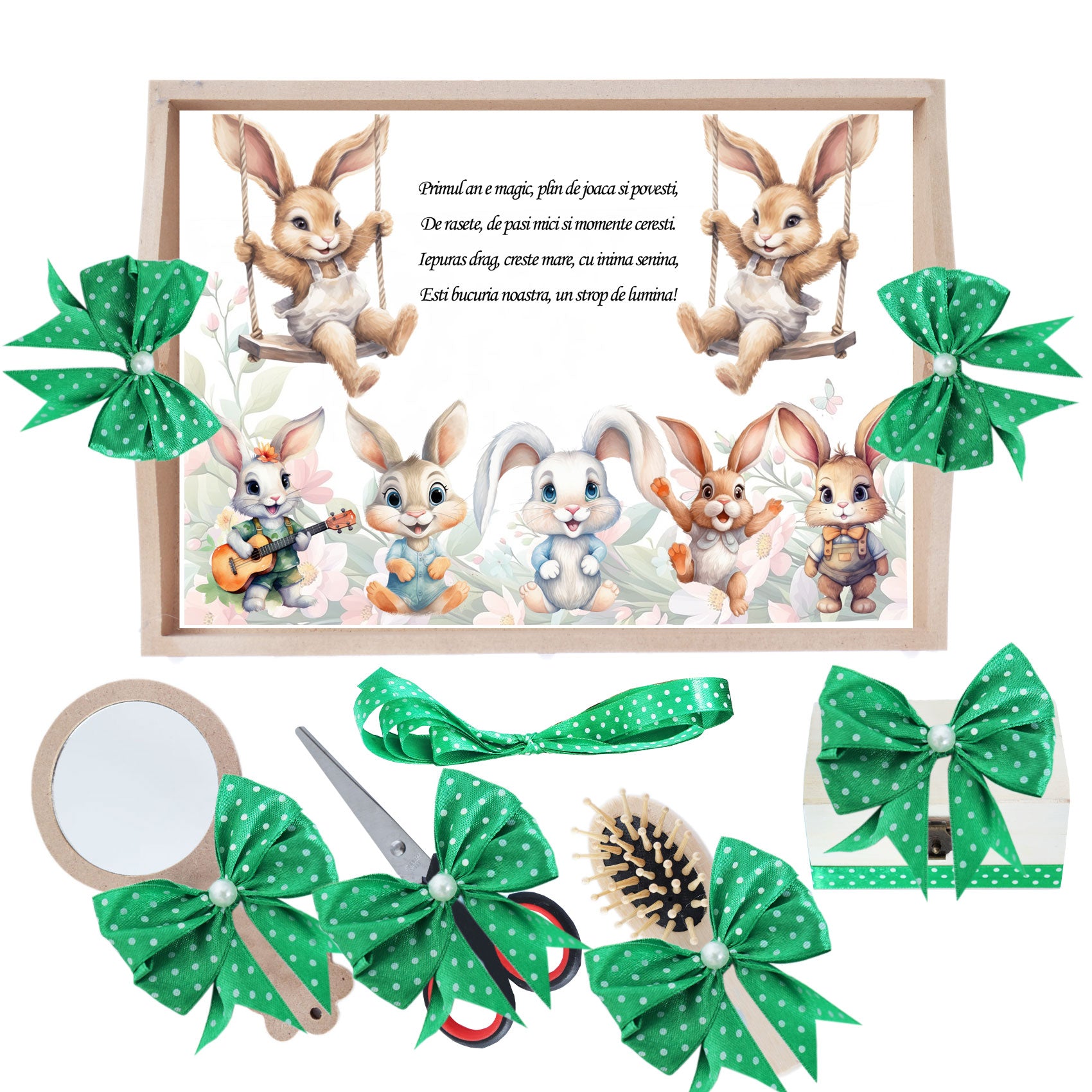 Set tava pentru taiere mot, model cu iepuras, verde, 6 piese, 35x20 cm, Recostore®, REC1967/307