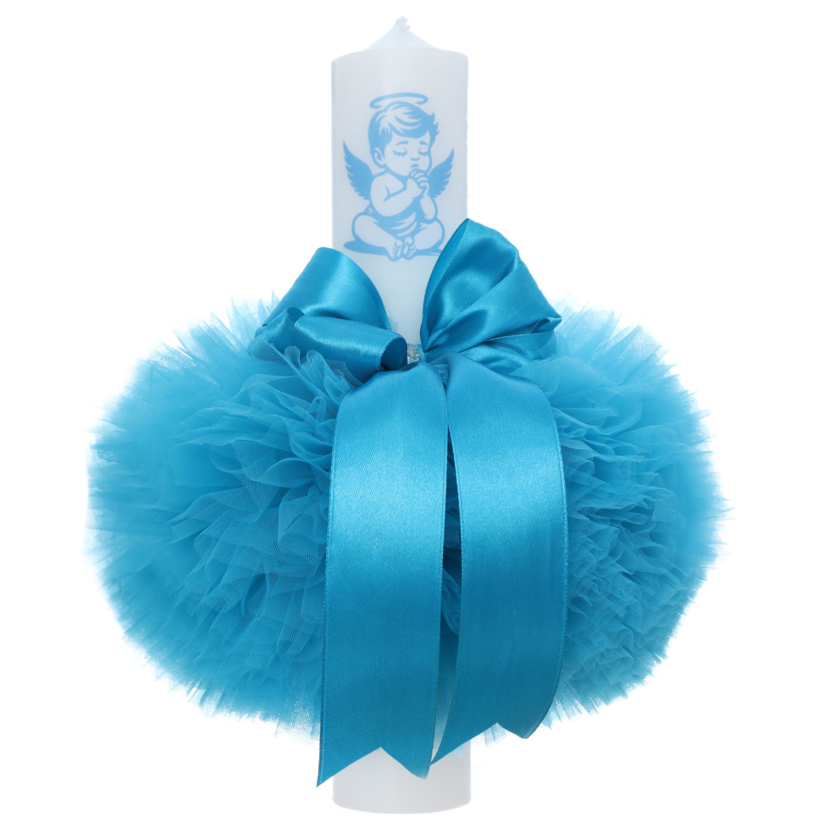 Lumanare botez, ingeras turcoaz, 30x5.5 cm, REC5004/35