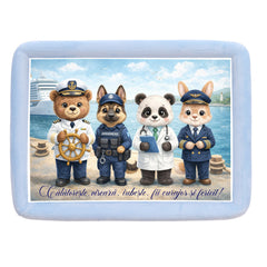 Tava mot baieti, aniversare 1 an, model Animalute cu meserii, catifea bleu, 10 piese, 34x25 cm, REC5011/47
