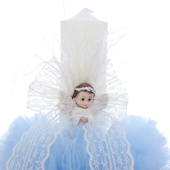 Lumanare botez, ingeras, 30x5.5 cm, bleu, Recostore®, REC5004/2