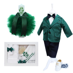 Set trusou botez cu ingeras verde, 14 piese, REC3386