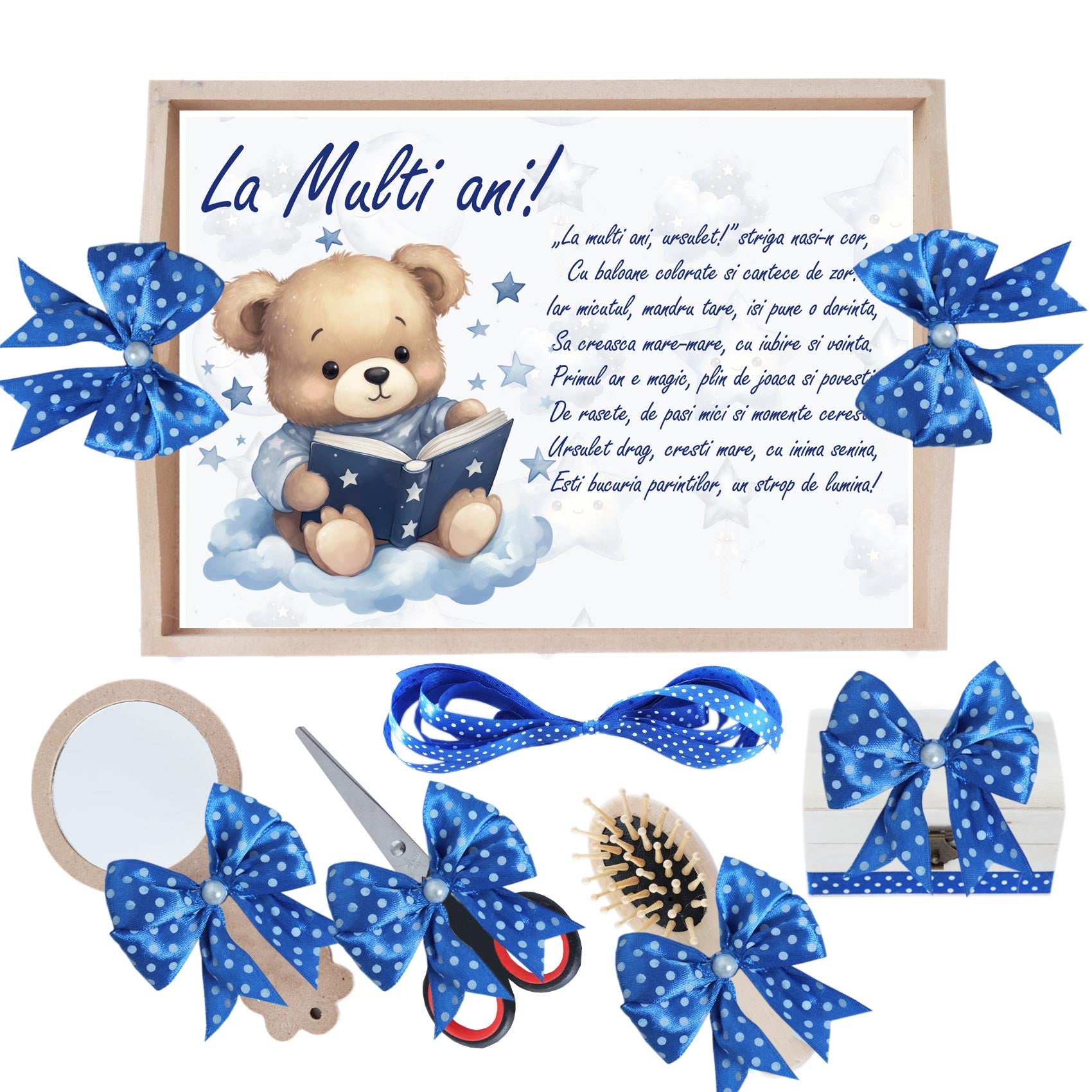 Set tava pentru taiere mot, model Tip Ursulet, albastru electric, 6 piese, 35x20 cm, Recostore®, REC1967/312