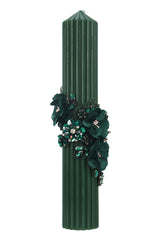 Lumanare botez verde cu detalii florale, 35x6 cm, REC5001/15