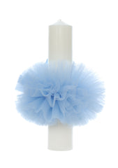 Lumanare botez, model "Radacini si aripi de la parinti, Dragoste si sustinere de la nasi", 35x7 cm, bleu, REC5001/11