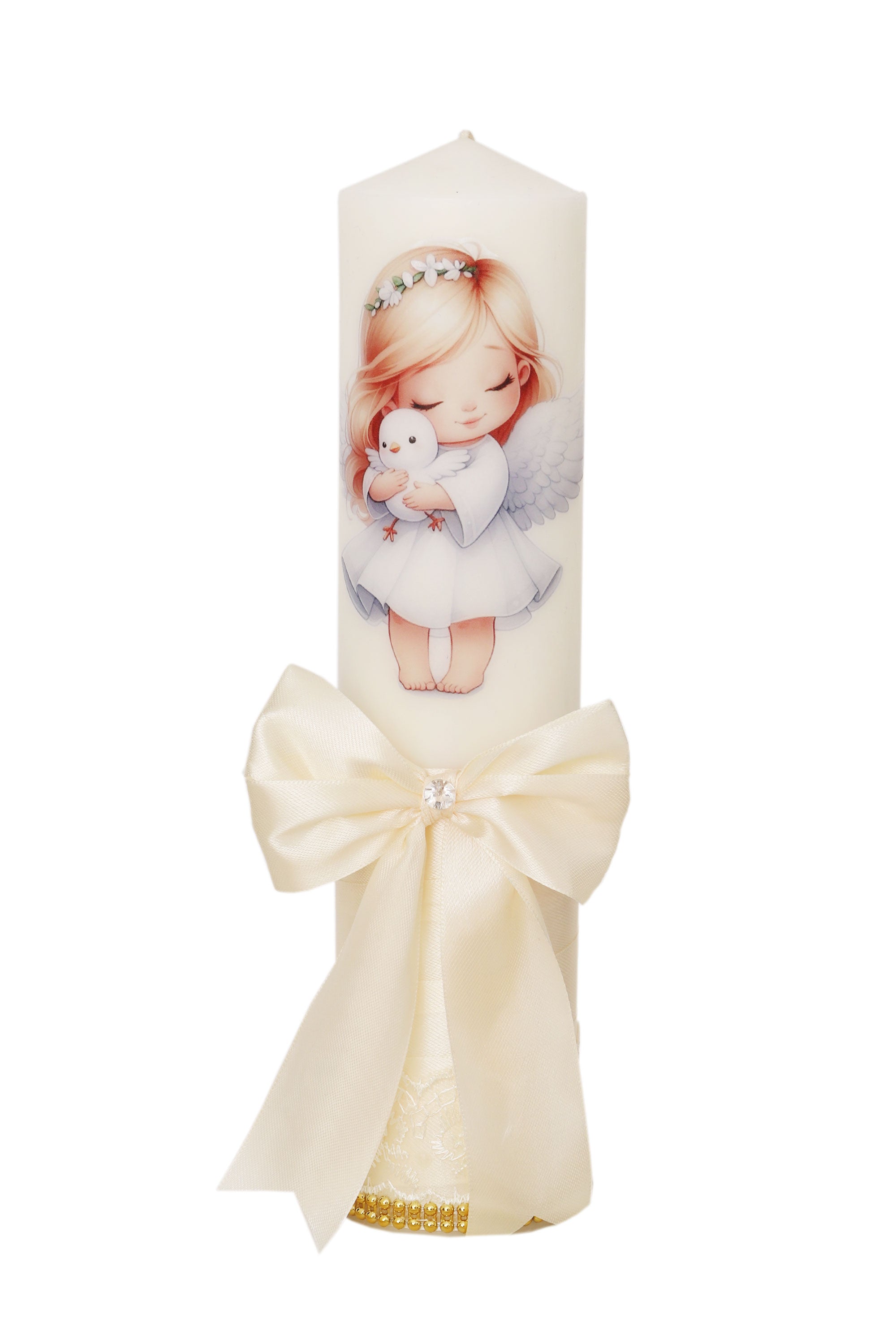 Lumanare botez fete, model cu Ingeras, 30x7 cm, ivoire, Recostore®, REC5002/17