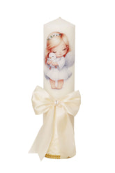 Lumanare botez fete, model cu Ingeras, 30x7 cm, ivoire, Recostore®, REC5002/17