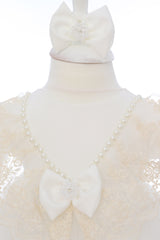 Rochie alba, pentru botez, 2 piese, rochie si bentita, RE3064