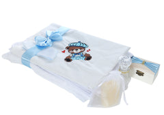 Trusou botez baieti cu Ursulet, culoare bleu, costum, trusou si lumanare, REC3203