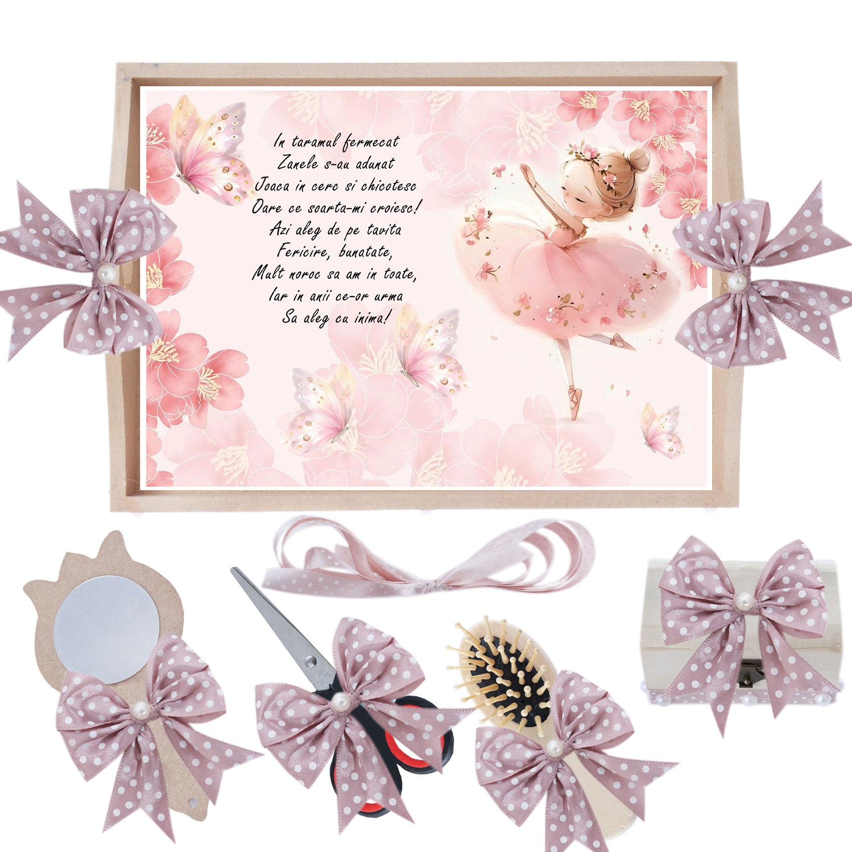 Set tava pentru taiere mot/turta, model Tip Zana, roz pudrat, 6 piese, 35x20 cm, Recostore®, REC1967/317