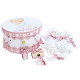 Cutie trusou pentru botez de fete, Model Ingeras, culoare roz pudrat, 8 piese, Recostore®, REC2521