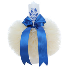 Lumanare botez, ingeras ivoire-albastru, 30x5.5 cm, REC5004/36