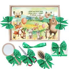 Set tava pentru taiere mot, model cu Animalute, verde, 6 piese, 35x20 cm, Recostore®, REC1967/320