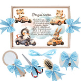 Set tava pentru taiere mot, model cu Animalute in masinute, bleu, 6 piese, 35x20 cm, Recostore®, REC1967/321