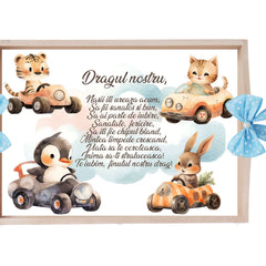 Set tava pentru taiere mot, model cu Animalute in masinute, bleu, 6 piese, 35x20 cm, Recostore®, REC1967/321