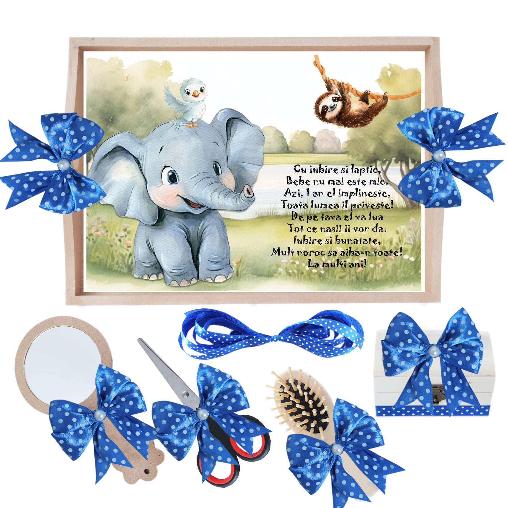 Set tava pentru taiere mot, model cu Elefantel, Albastru electric 6 piese, 35x20 cm, Recostore®, REC1967/322