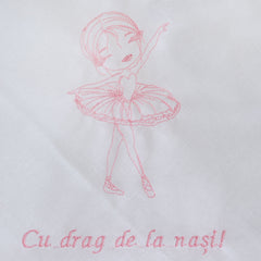 Trusou tip landou pentru botez de fete, Model brodat cu Balerina, roz, 8 piese, REC5005/12