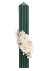 Lumanare botez verde cu detalii florale, 35x6 cm, REC5001/16