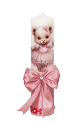 Lumanare botez fete, fete model cu Ursulet, 30x7 cm, roz pudrat, Recostore®, REC5002/18