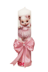 Lumanare botez fete, fete model cu Ursulet, 30x7 cm, roz pudrat, Recostore®, REC5002/18