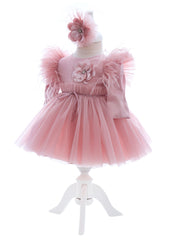 Trusou complet pentru botez de fete, trusou, lumanare, rochita cu bentita si pantofiori, roz pudrat, 12 piese, Recostore®, REC2683