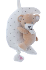 Jucarie pentru patut bebe, semiluna muzicala cu ursulet, dimensiune 25 cm, REC2976