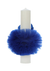 Lumanare botez, model "Radacini si aripi de la parinti, Dragoste si sustinere de la nasi", 35x7 cm, albastru electric, REC5001/12