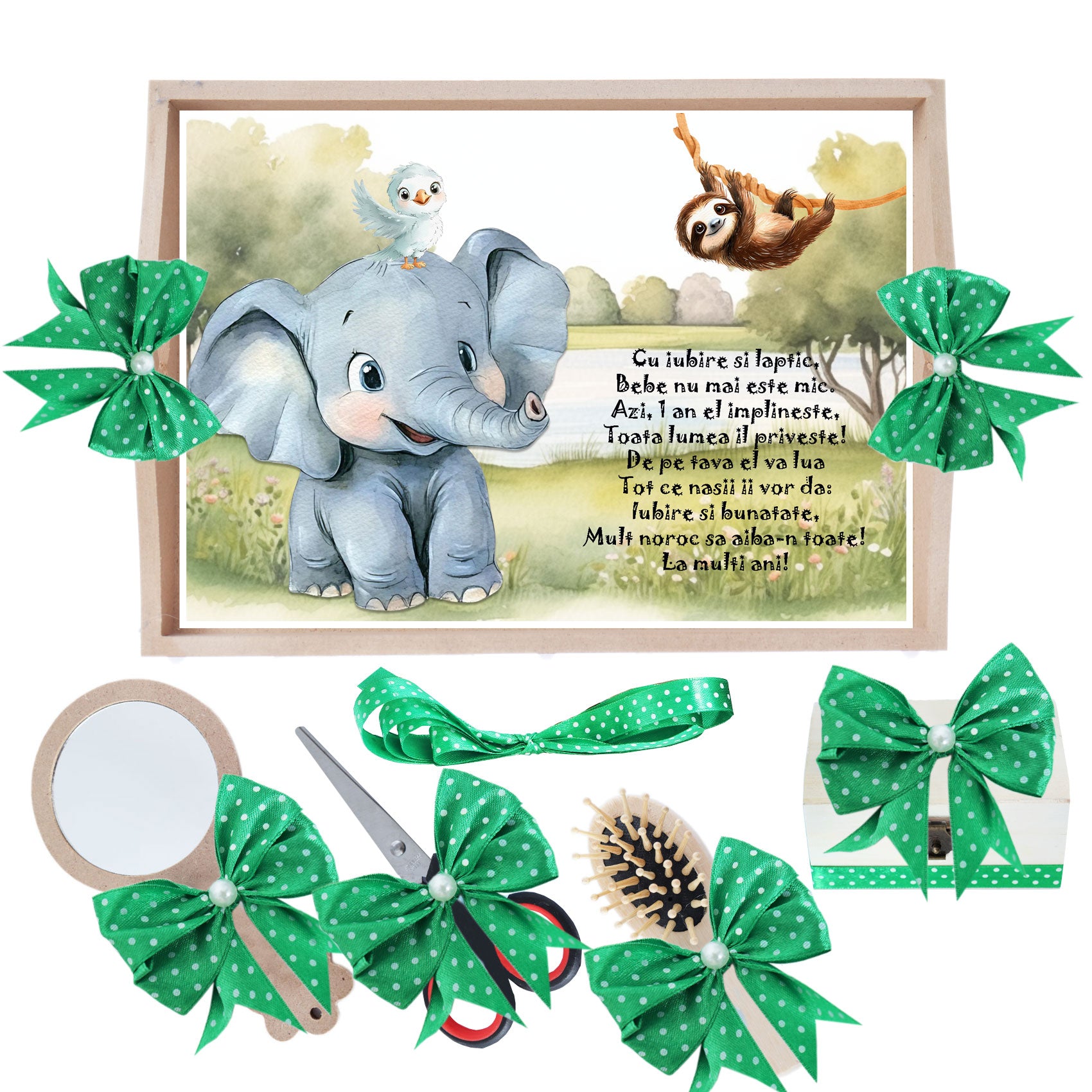 Set tava pentru taiere mot, model cu Elefantel, verde, 6 piese, 35x20 cm, Recostore®, REC1967/323