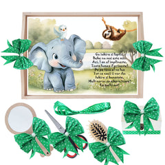 Set tava pentru taiere mot, model cu Elefantel, verde, 6 piese, 35x20 cm, Recostore®, REC1967/323