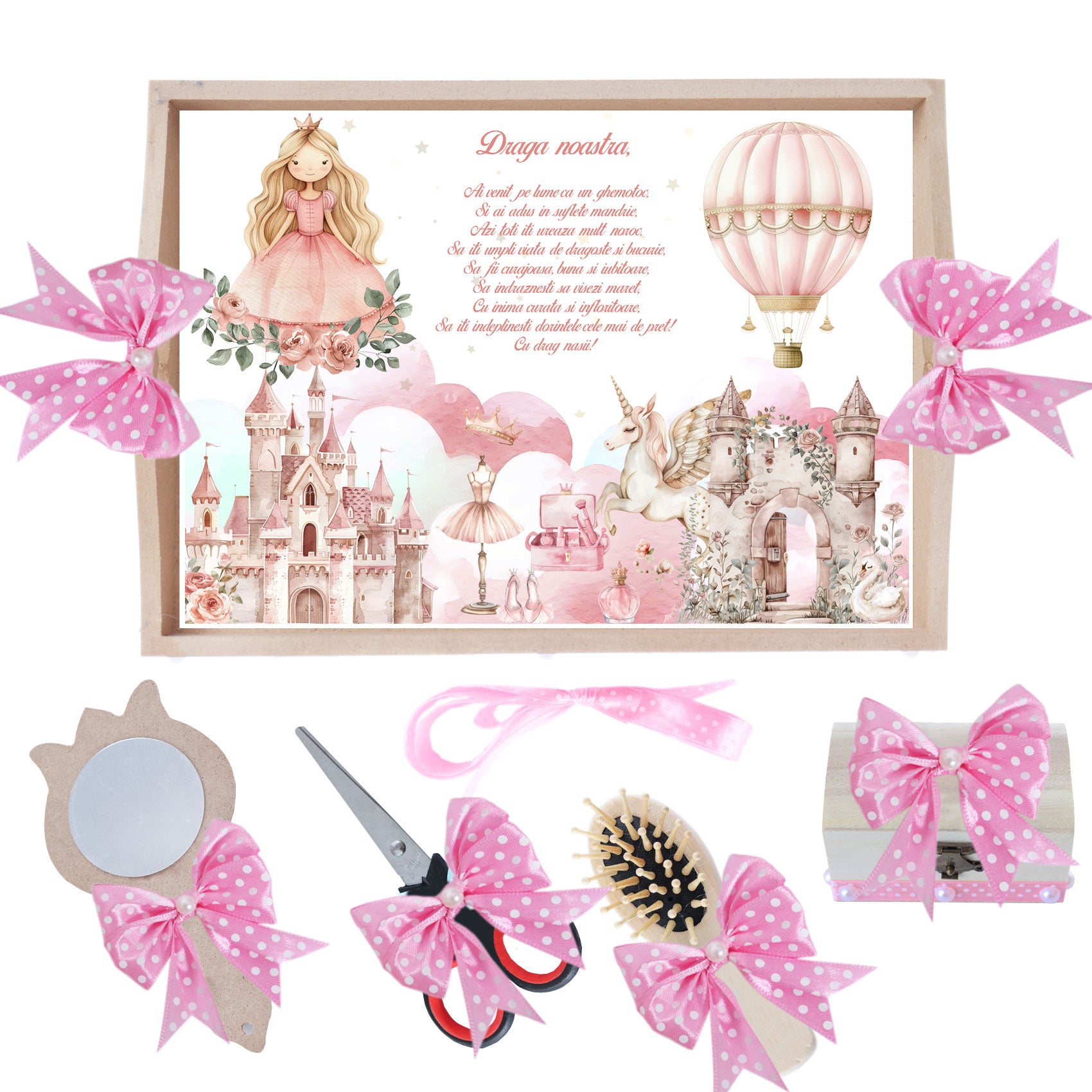 Set tava pentru taiere mot/turta, model Tip Zana, roz, 6 piese, 35x20 cm, Recostore®, REC1967/324