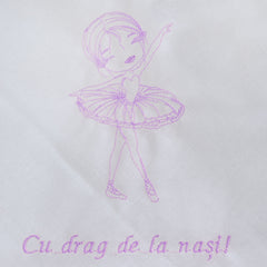 Trusou tip landou pentru botez de fete, Model brodat cu Balerina, lila, 8 piese, REC5005/15