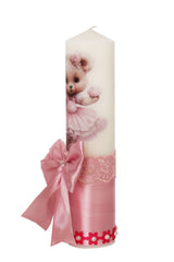 Lumanare botez fete, model cu Ursulet, 30x7 cm, roz pudrat, Recostore®, REC5002/18