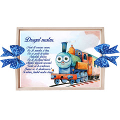 Set tava pentru taiere mot, model cu trenulet, albastru electric, 6 piese, 35x20 cm, Recostore®, REC1967/326