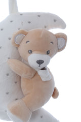 Jucarie pentru patut bebe, semiluna muzicala cu ursulet, dimensiune 25 cm, REC2976