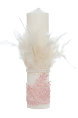 Trusou complet pentru botez de fete personalizat cu lebada, trusou, lumanare, rochita cu bentita si pantofiori, roz, 12 piese, Recostore®, REC2698