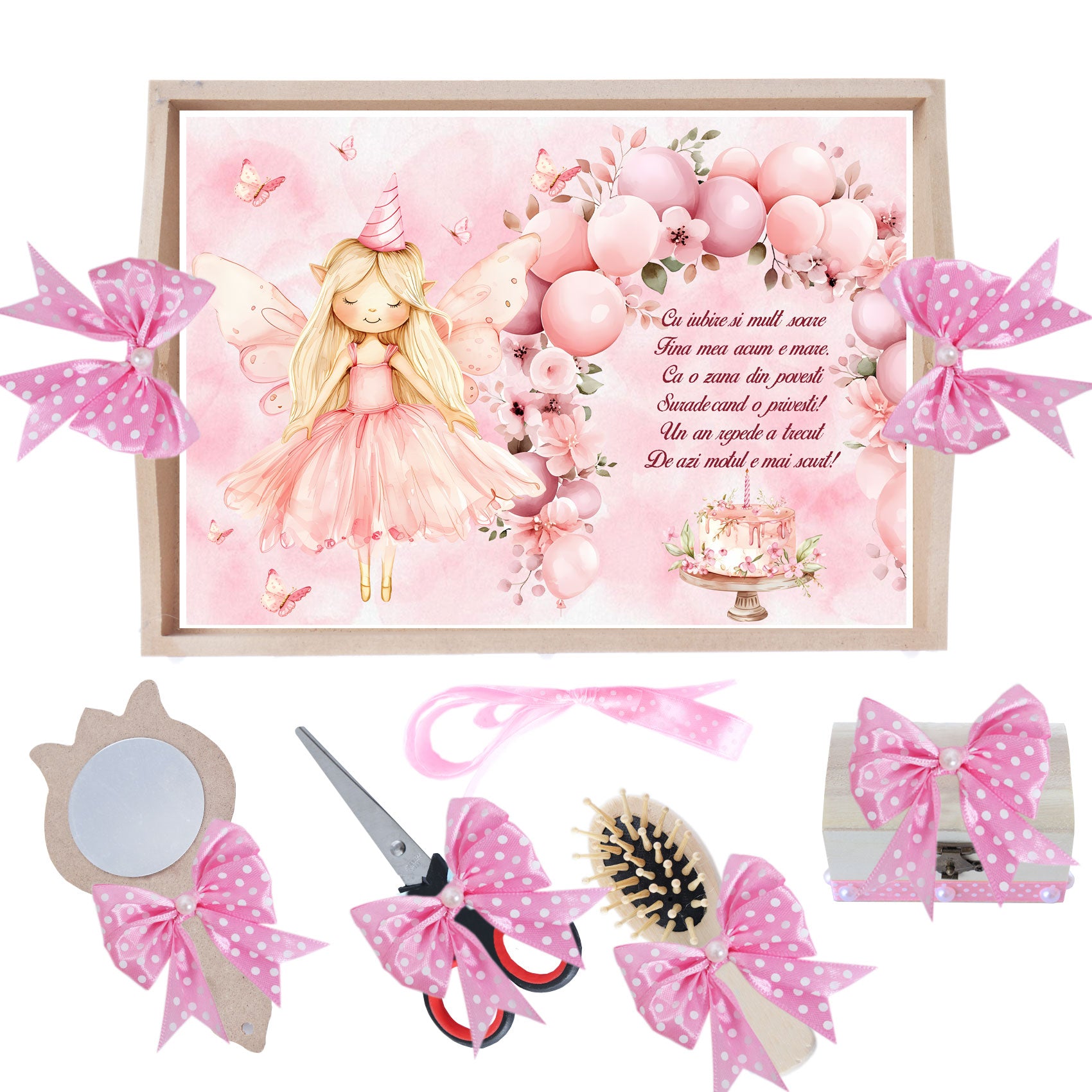 Set tava pentru taiere mot/turta, model Tip Zana, roz, 6 piese, 35x20 cm, Recostore®, REC1967/330