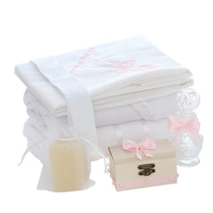 Trusou tip landou pentru botez de fete, Model brodat cu Balerina, roz, 8 piese, REC5005/12