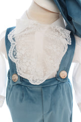 Costum cu aripi pentru botez baieti, bleu compus din 4 piese, camasa, pantaloni, bascuta si pantofiori, Recostore®, REC2749