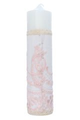 Lumanare eleganta pentru botez, dantela roz, 30x7 cm, Recostore®, REC5002/51
