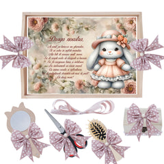 Set tavita pentru taiere mot/turta, model cu iepuras, roz pudrat, 6 piese, 35x20 cm, Recostore®, REC1967/333