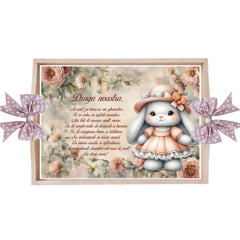 Set tavita pentru taiere mot/turta, model cu iepuras, roz pudrat, 6 piese, 35x20 cm, Recostore®, REC1967/333