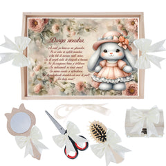 Set tavita pentru taiere mot/turta, model cu iepuras, ivoire, 6 piese, 35x20 cm, Recostore®, REC1967/334