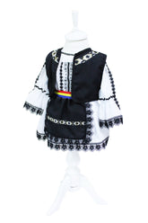 Costum popular, Negru, bluza, fusta cu fota aplicata, vesta, brau, pentru fetite, REC7