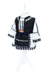 Costum popular, Negru, bluza, fusta cu fota aplicata, vesta, brau, pentru fetite, REC7