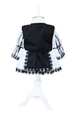 Costum popular, Negru, bluza, fusta cu fota aplicata, vesta, brau, pentru fetite, REC7